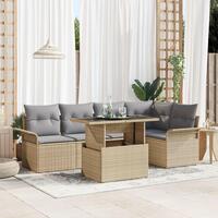 6 delt Havemøbel Sæt med Puder Beige Poly Rattan