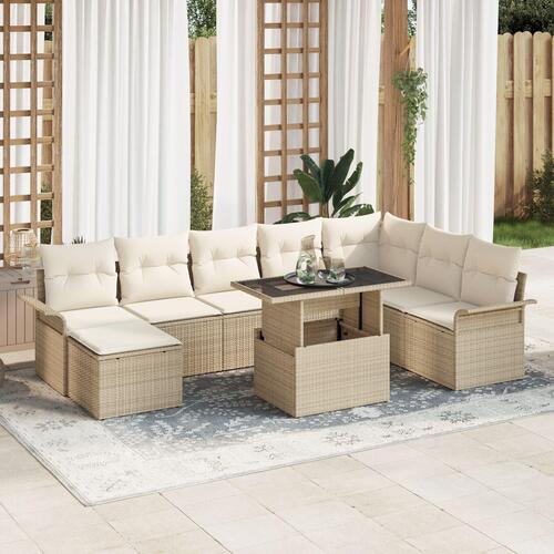 9 Delers Havemøbel sæt med Puder Beige Polyrattan