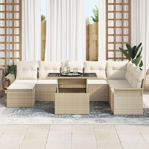 9 Delers Havemøbel sæt med Puder Beige Polyrattan