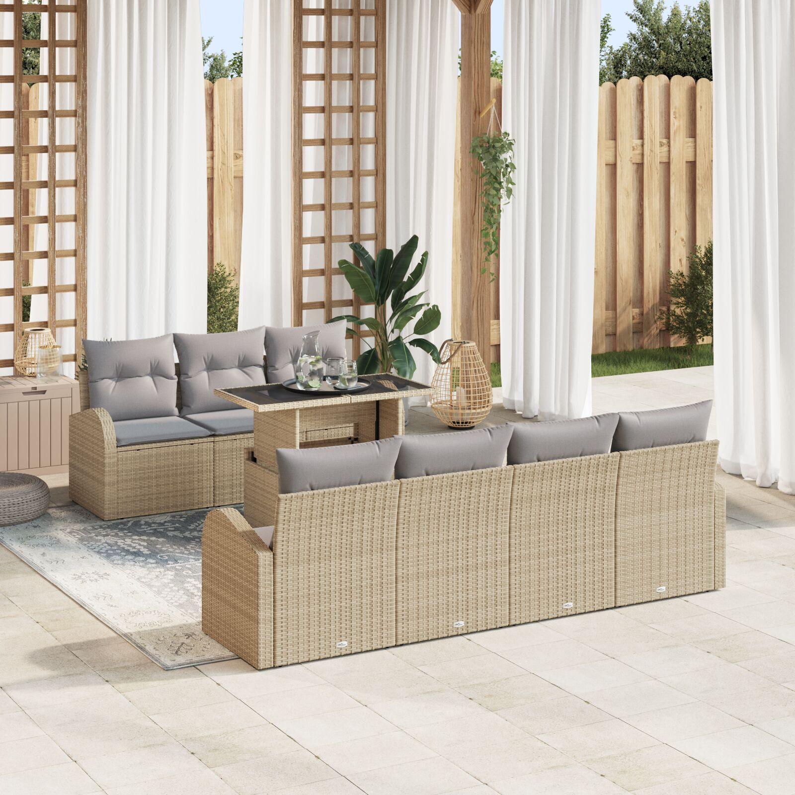 Havesofa Sæt med pude 8 stk Beige Poly rattan billede