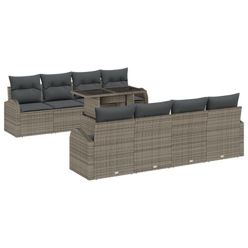 9 Dels Have Sofa Sæt med Puder Grå Poly Rattan