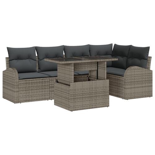 6-delt have sofa sæt med puder grå poly rattan