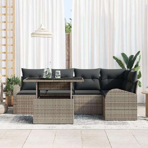 6-delt have sofa sæt med puder grå poly rattan