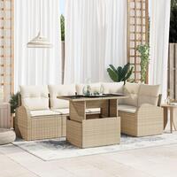 6-delt havemøbel sæt med puder Beige Poly Rattan