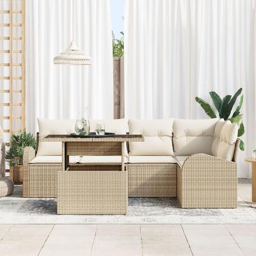 6-delt havemøbel sæt med puder Beige Poly Rattan
