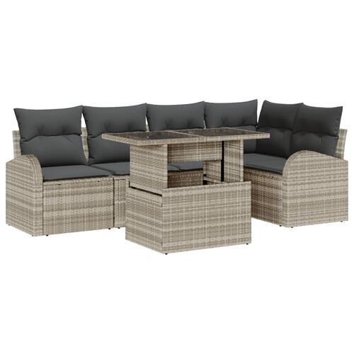 6 Dels Have Sofa Sæt Med Puder Lys Grå Poly Rattan
