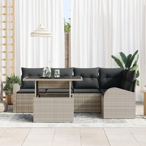 6 Dels Have Sofa Sæt Med Puder Lys Grå Poly Rattan
