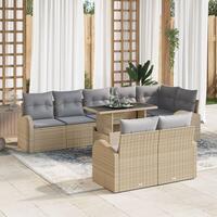 9-delers havesofa sæt med puder i beige poly rattan
