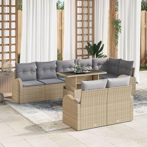 9-delers havesofa sæt med puder i beige poly rattan