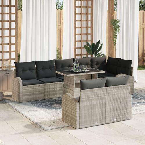 9 Stk Have Sofa Sæt med Puder Lysegrå Poly Rattan