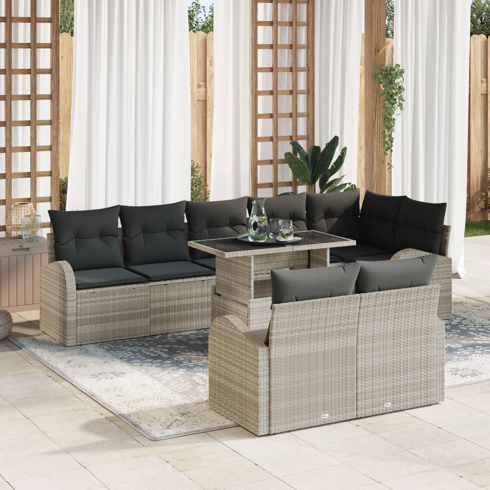 9 Stk Have Sofa Sæt med Puder Lysegrå Poly Rattan