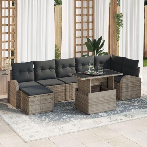 8 Stykker Have Sofa Sæt med Puder Grå Poly Rattan
