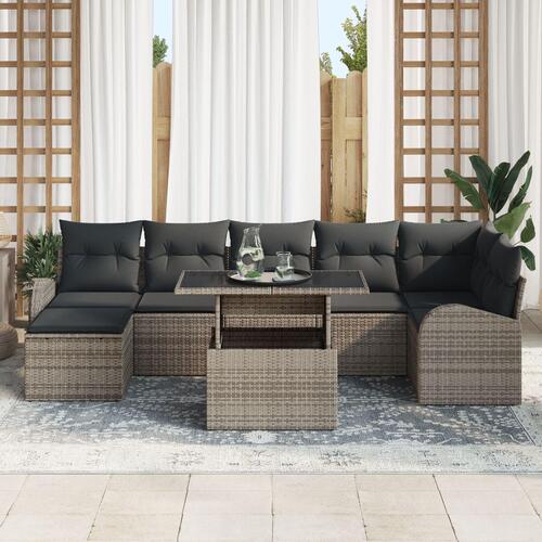 8 Stykker Have Sofa Sæt med Puder Grå Poly Rattan