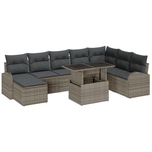 9 Delt Have Sofa Sæt med Puder Grå Poly Rattan
