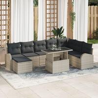 9 Stykke Have Sofa Sæt med Puder Lys Grå Poly Rattan