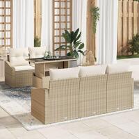 6 Stk Havemøbel Sofa Sæt med Puder Beige Poly Rattan