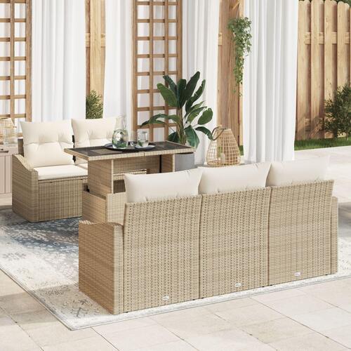 6 Stk Havemøbel Sofa Sæt med Puder Beige Poly Rattan