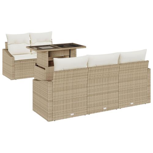 6 Stk Havemøbel Sofa Sæt med Puder Beige Poly Rattan