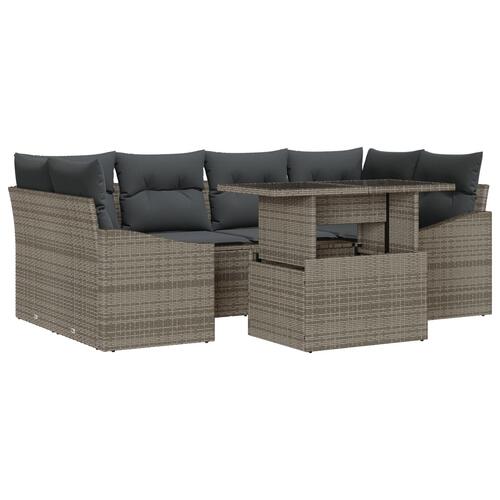 7 Dele Havemøbler Sofa Set med puder Grå Poly Rattan