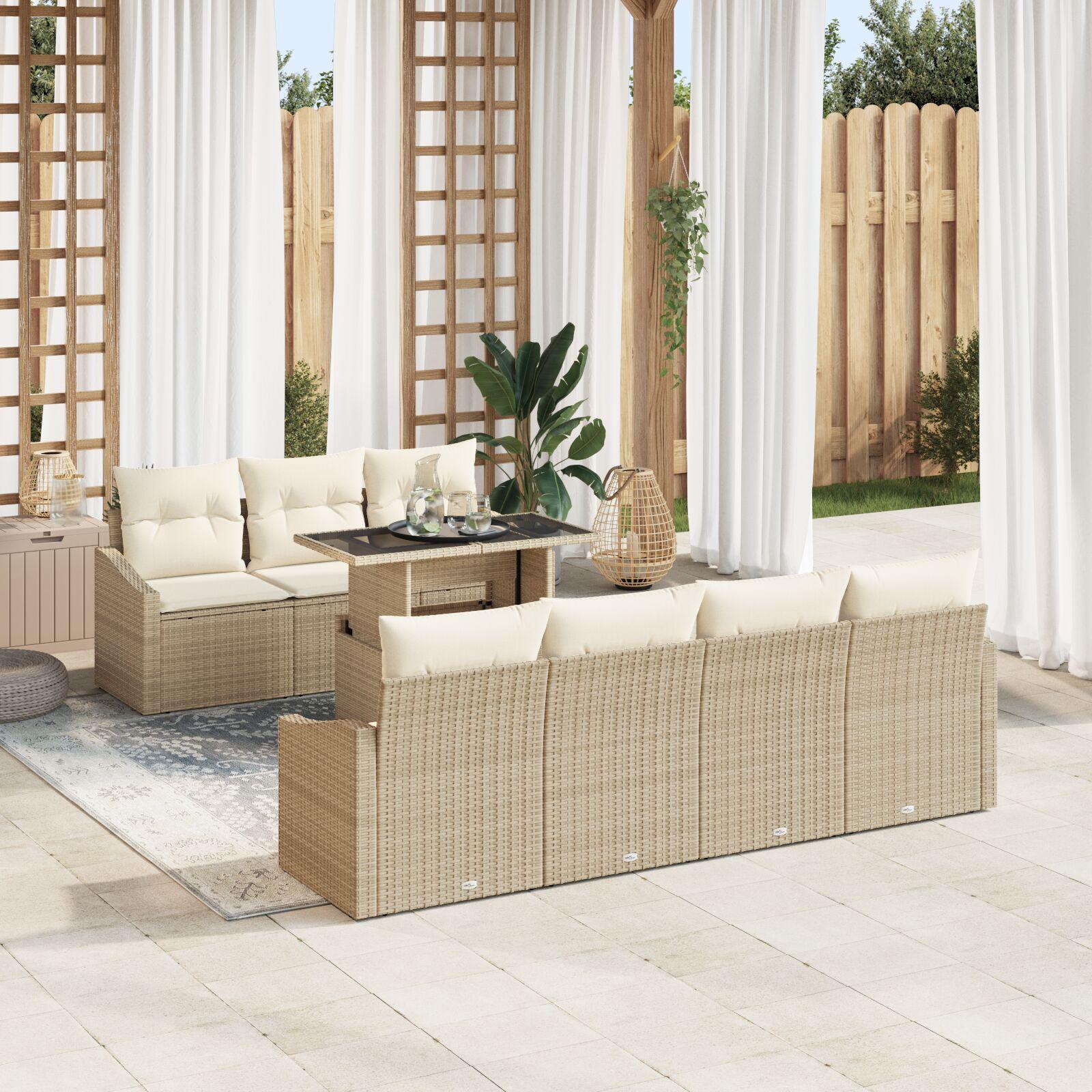 8 Deles Have Sofa Sæt med Hynder Beige Poly Rattan