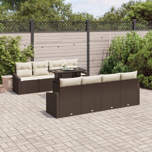 9 Styk Have Sofa Sæt med Puder Brun Poly Rattan