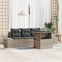 5 Delers Have Sofa Sæt med Puder Grå Poly Rattan