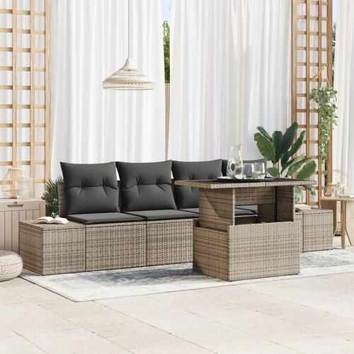 5 Delers Have Sofa Sæt med Puder Grå Poly Rattan
