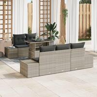 6 Stykke Have Sofa Sæt med Puder Lys Grå Poly Rattan