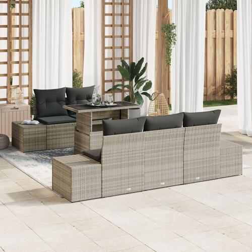 6 Stykke Have Sofa Sæt med Puder Lys Grå Poly Rattan
