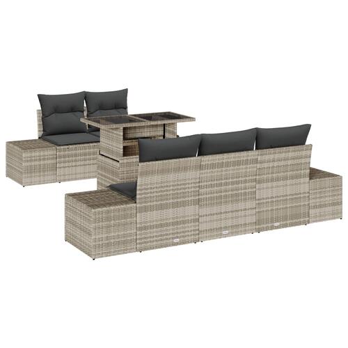 6 Stykke Have Sofa Sæt med Puder Lys Grå Poly Rattan