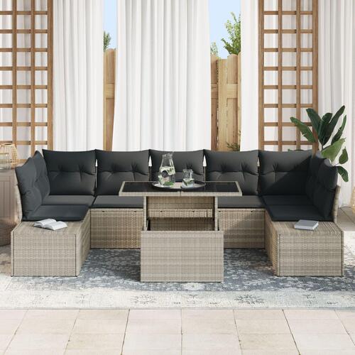 8 Styk Have Sofa Sæt med Puder Lys Grå Poly Rattan