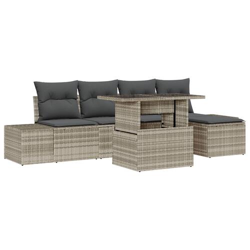 6 Dele Have Sofasæt med Puder Lyse Grå Poly Rattan