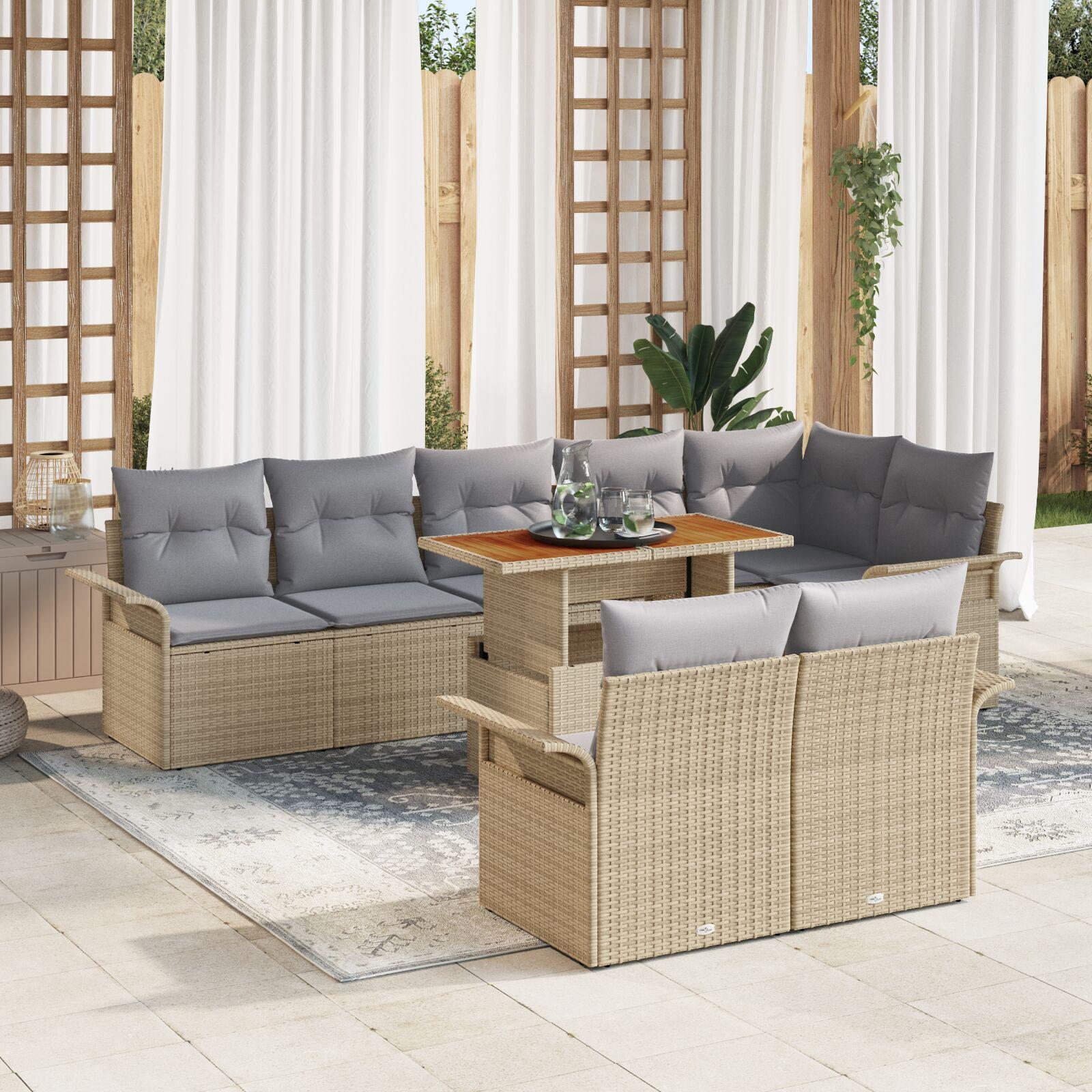 Havesofa Sæt med pude 9 stk beige og lysegrå 100 x 55 x 73 cm billede