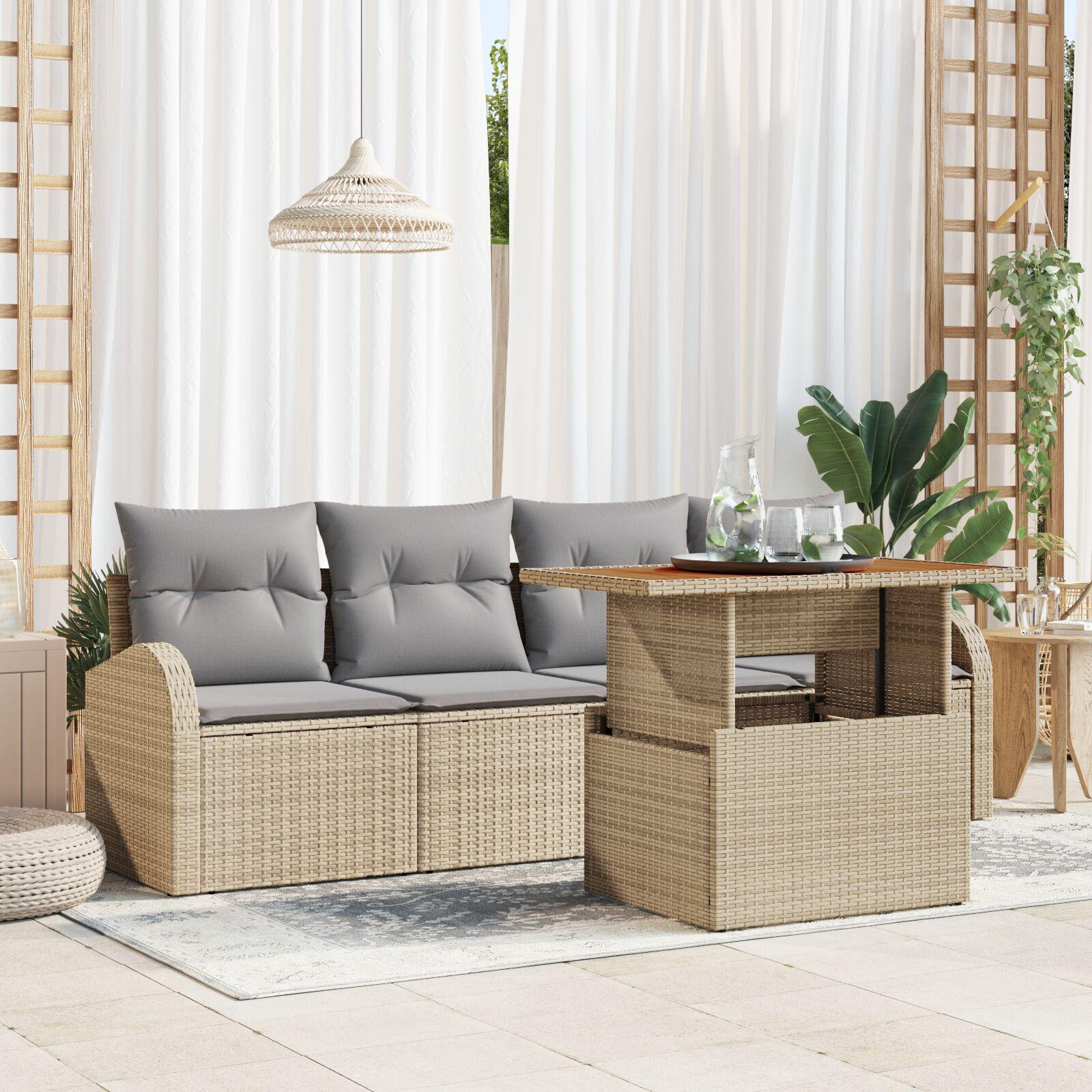5-delt Havemøbelsæt med puder Beige Poly Rattan Acacia