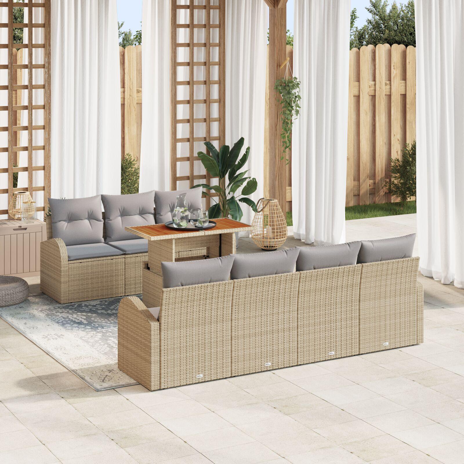Havesofa Sæt med pude 8 stk beige og lysegrå 100 x 55 x 73 cm billede