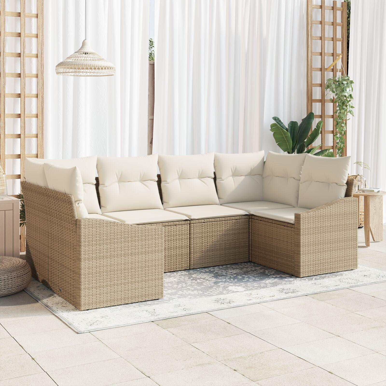 6 Styk Have Sofa Sæt med Puder Beige Poly Rattan