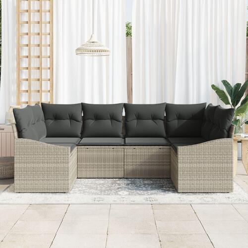 6 Stk Have Sofa Sæt med Puder Lysegrå Poly Rattan