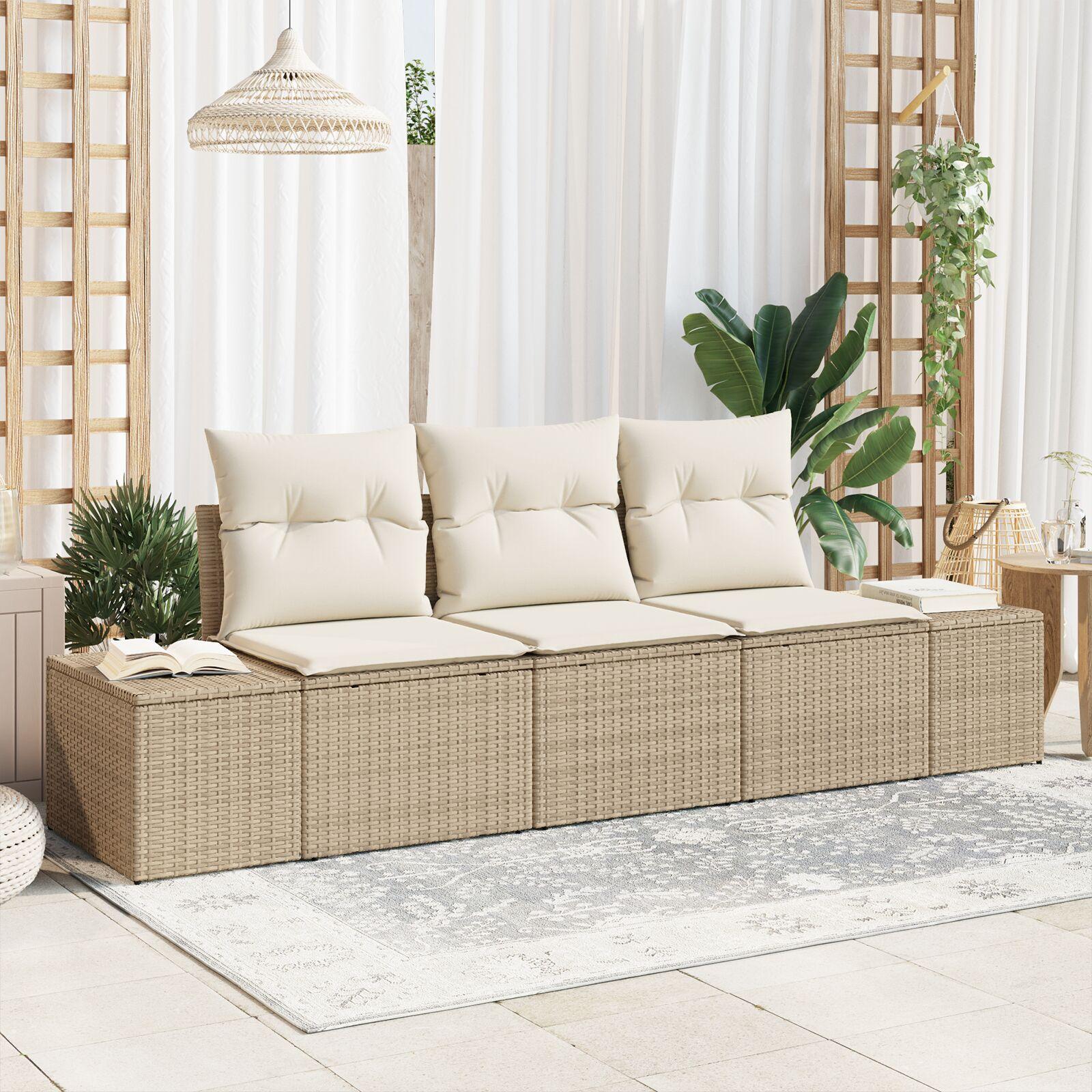 3 Dele Have Sofa Sæt med Puder Beige Poly Rattan