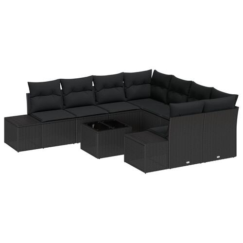 9 Delt Have Sofa Sæt med Puder Sort Polyrattan