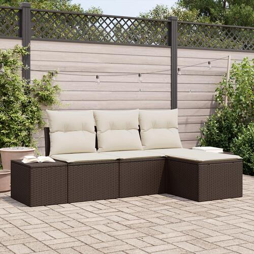 4-delt Have Sofa Sæt med Puder Brun Poly Rattan