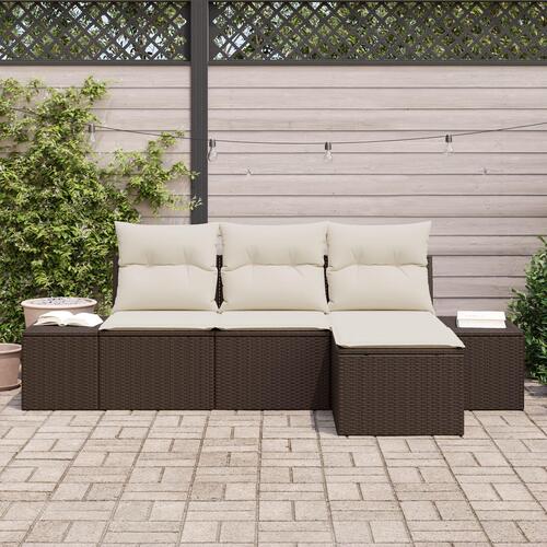 4-delt Have Sofa Sæt med Puder Brun Poly Rattan