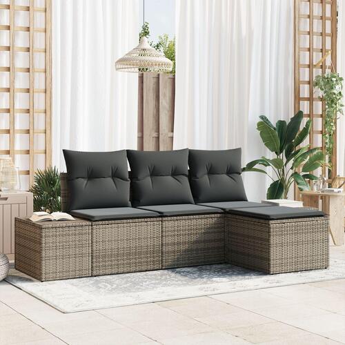 4-delt Have Sofa Sæt med Puder Grå Poly Rattan