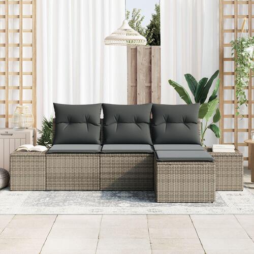 4-delt Have Sofa Sæt med Puder Grå Poly Rattan