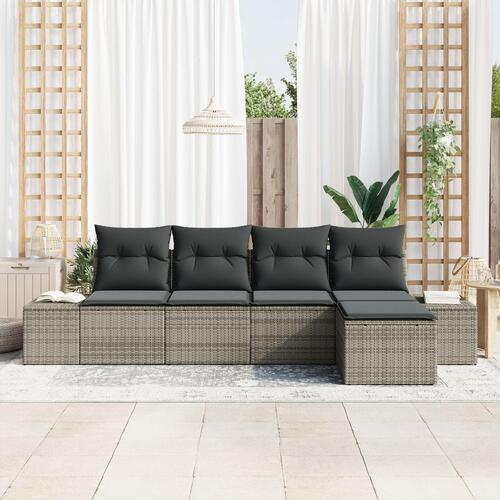 5 Stk Have Sofa Sæt med Puder Grå Poly Rattan