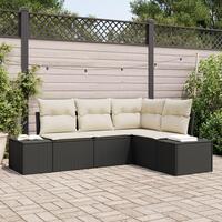 4 Deles Have Sofa Sæt med Puder Sort Poly Rattan