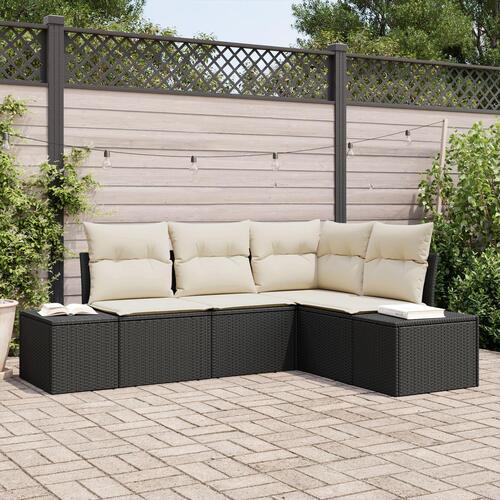 4 Deles Have Sofa Sæt med Puder Sort Poly Rattan