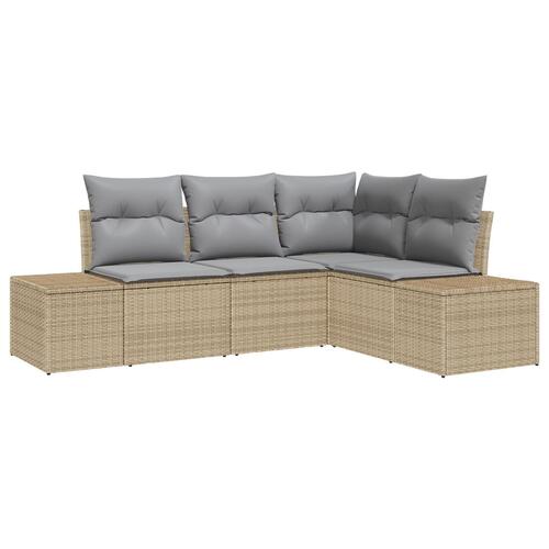 4 Delt Have Sofa Sæt med Puder Beige Poly Rattan