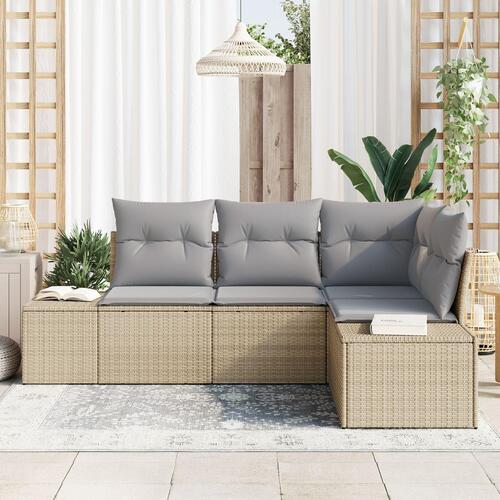 4 Delt Have Sofa Sæt med Puder Beige Poly Rattan