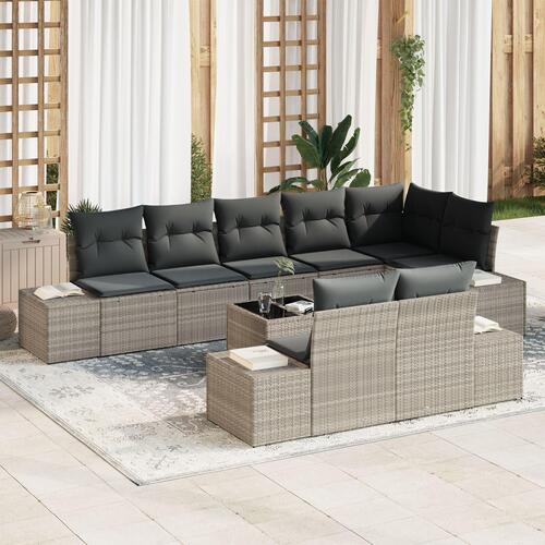 9 Stykker Have Sofa Sæt med Puder Grå Poly Rattan