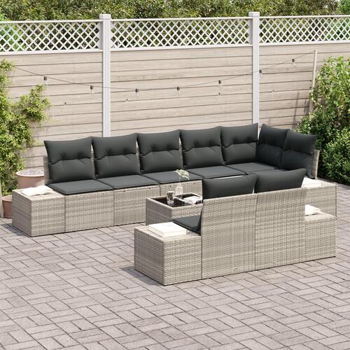 9 Stykker Have Sofa Sæt med Puder Grå Poly Rattan